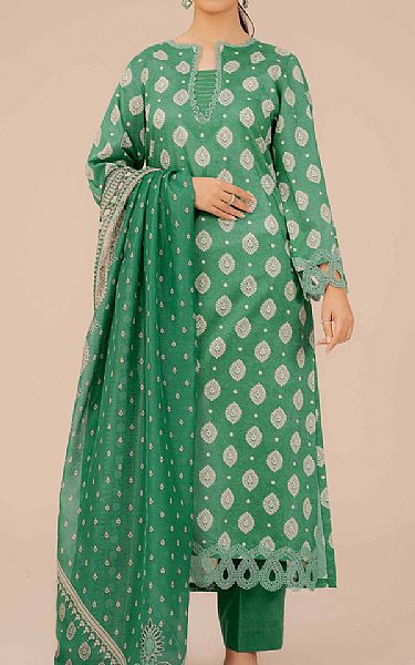 Nishat Dark Spring Green Lawn Suit | Pakistani Lawn Suits- Image 1