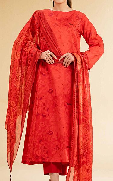 Nishat Coral Red Lawn Suit (2 pcs) | Pakistani Lawn Dress in USA- Image 1
