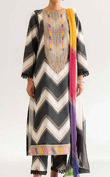 Nishat Black/Off White Lawn Suit | Pakistani Lawn Dress in USA- Image 1