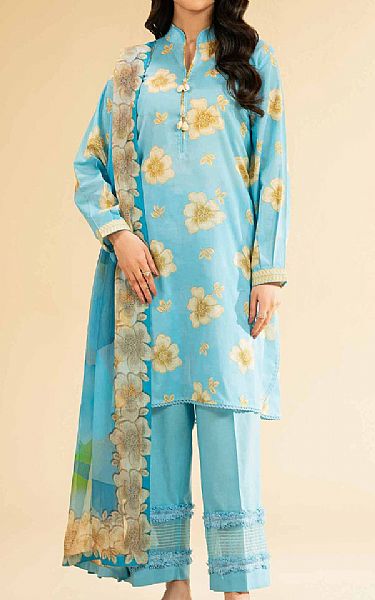 Nishat Sky Blue Lawn Suit (2 pcs) | Pakistani Lawn Dress in USA- Image 1
