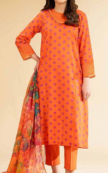 Nishat Safety Orange Lawn Suit (2 pcs) | Pakistani Lawn Dress in USA- Image 1