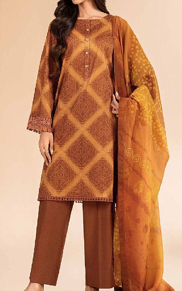 Nishat Brown/Faded Orange Lawn Suit (2 pcs) | Pakistani Lawn Dress in USA- Image 1