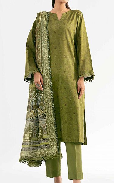Nishat Drab Green Lawn Suit (2 pcs) | Pakistani Lawn Dress in USA- Image 1
