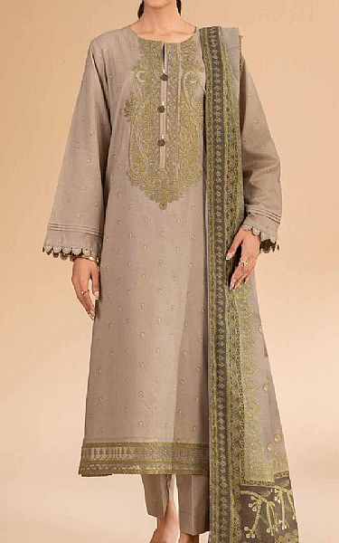 Nishat Dark Beige Lawn Suit (2 pcs) | Pakistani Lawn Dress in USA- Image 1
