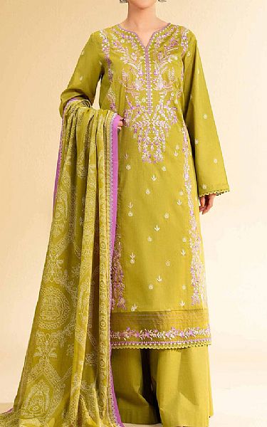 Nishat Olive Green Lawn Suit | Pakistani Lawn Dress in USA- Image 1