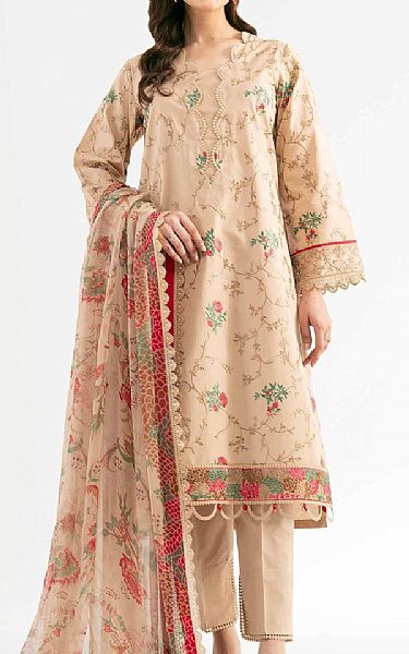 Nishat Beige Cambric Suit | Pakistani Lawn Dress in USA- Image 1