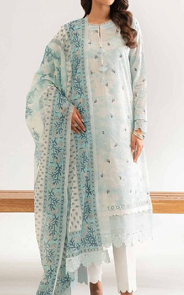 Nishat Ice Blue/Off White Cambric Suit | Pakistani Lawn Dress in USA- Image 1