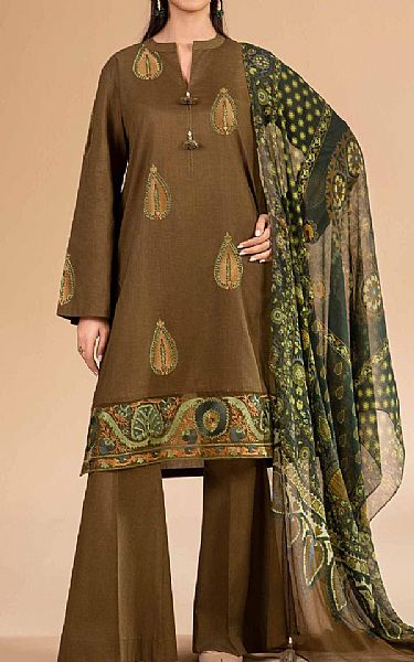 Nishat Dirt Brown Lawn Suit | Pakistani Lawn Dress in USA- Image 1