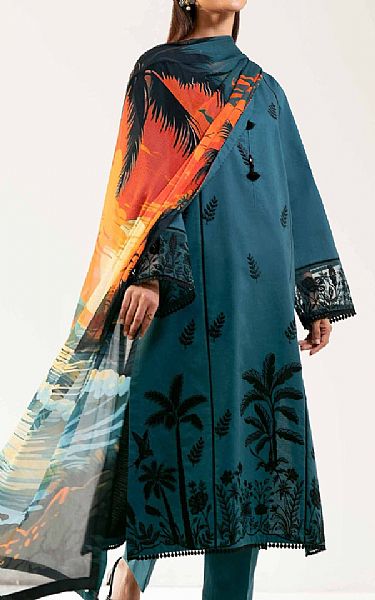 Nishat Teal/Black Lawn Suit | Pakistani Lawn Dress in USA- Image 1