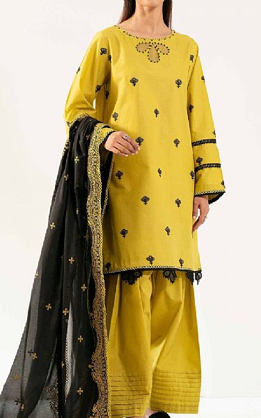 Nishat Light Mustard/Black Cambric Suit | Pakistani Lawn Dress in USA- Image 1