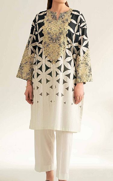 Nishat Off White/Black Lawn Suit (2 pcs) | Pakistani Lawn Dress in USA- Image 1