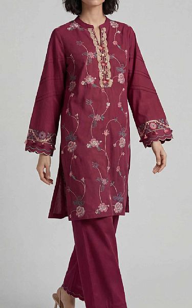 Nishat Burgundy Lawn Suit (2 pcs) | Pakistani Lawn Dress in USA- Image 2