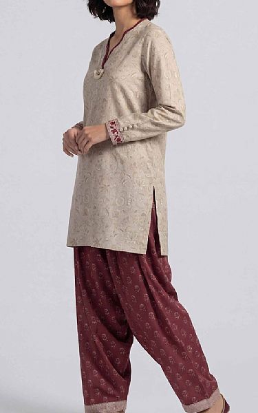 Nishat Beige/Wine Lawn Suit (2 pcs) | Pakistani Lawn Dress in USA- Image 2