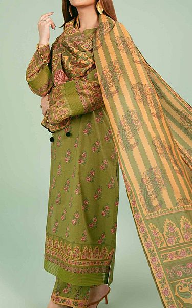 Nishat Olive Green Lawn Suit | Pakistani Lawn Suits- Image 1