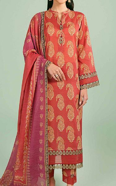 Nishat Faded Red Lawn Suit | Pakistani Lawn Suits- Image 1