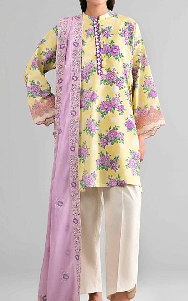 Nishat Pastel Yellow Lawn Suit | Pakistani Lawn Dress in USA- Image 1