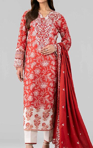 Nishat Red/Off White Lawn Suit | Pakistani Lawn Dress in USA- Image 1