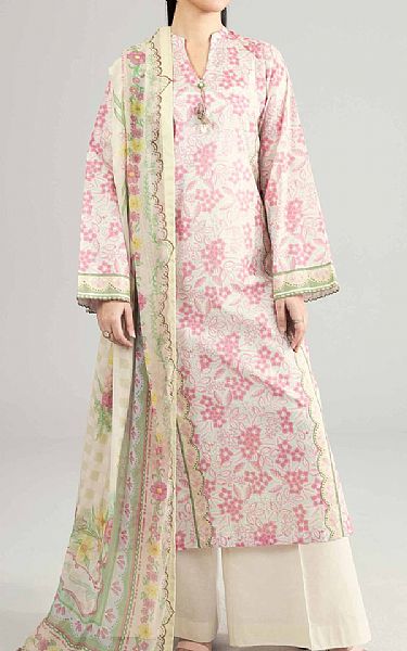 Nishat Off White/Pink Lawn Suit (2 pcs) | Pakistani Lawn Dress in USA- Image 1