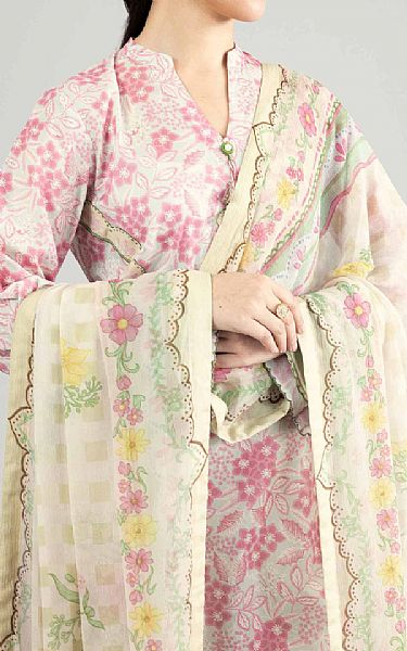 Nishat Off White/Pink Lawn Suit (2 pcs) | Pakistani Lawn Dress in USA- Image 2