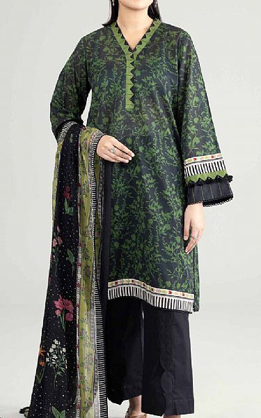 Nishat Black/Green Lawn Suit (2 pcs) | Pakistani Lawn Dress in USA- Image 1