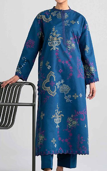 Nishat Teal Blue Lawn Suit (2 pcs) | Pakistani Lawn Dress in USA- Image 1