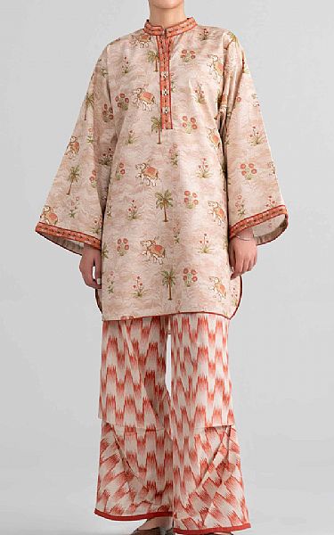 Nishat Beige Lawn Suit (2 pcs) | Pakistani Lawn Dress in USA- Image 1
