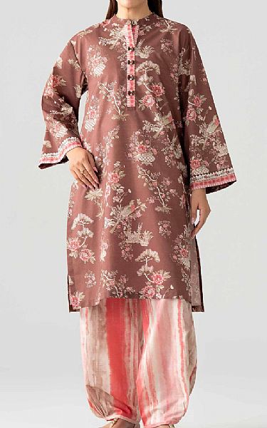 Nishat Rosy Brown Lawn Suit (2 pcs) | Pakistani Lawn Dress in USA- Image 1