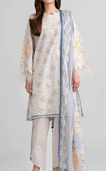 Nishat Light Grey Lawn Suit | Pakistani Lawn Dress in USA- Image 1
