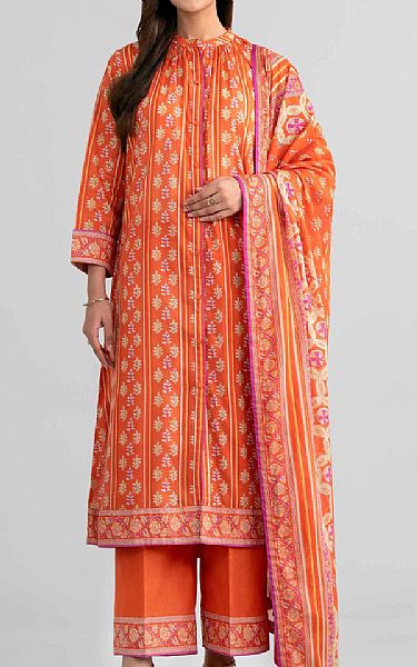 Nishat Shocking Orange Lawn Suit | Pakistani Lawn Dress in USA- Image 1