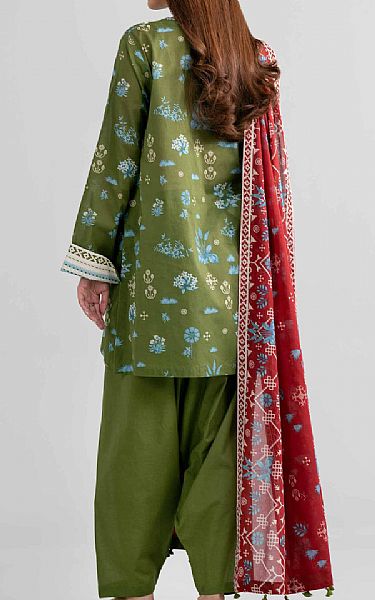 Nishat Olive Green Lawn Suit | Pakistani Lawn Dress in USA- Image 2