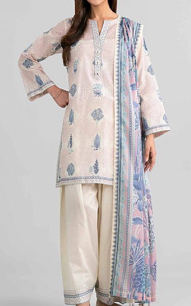 Nishat Off White/Pale Pink Lawn Suit | Pakistani Lawn Dress in USA- Image 1