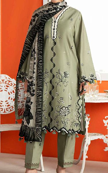Nishat Sage Green Lawn Suit | Pakistani Lawn Dress in USA- Image 1
