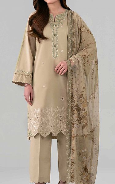 Nishat Beige Lawn Suit | Pakistani Lawn Dress in USA- Image 1