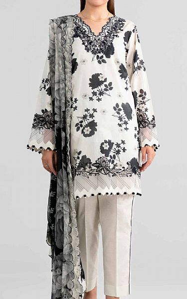Nishat Off White/Black Lawn Suit | Pakistani Lawn Dress in USA- Image 1