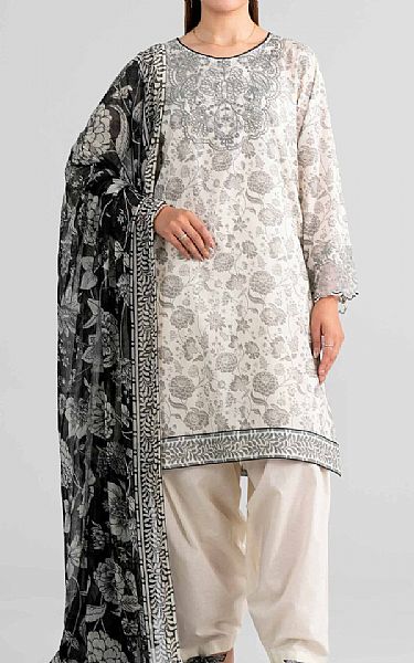 Nishat Off White/Black Lawn Suit | Pakistani Lawn Dress in USA- Image 1