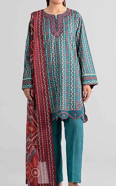 Nishat Teal Lawn Suit | Pakistani Lawn Dress in USA- Image 1