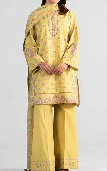 Nishat Pastel Yellow Lawn Suit | Pakistani Lawn Dress in USA- Image 1