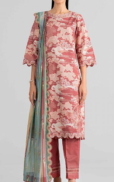 Nishat Light Coral/Off White Lawn Suit | Pakistani Lawn Dress in USA- Image 1