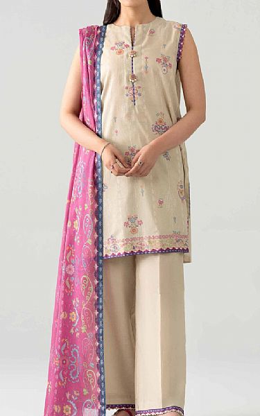 Nishat Beige Lawn Suit | Pakistani Lawn Dress in USA- Image 1