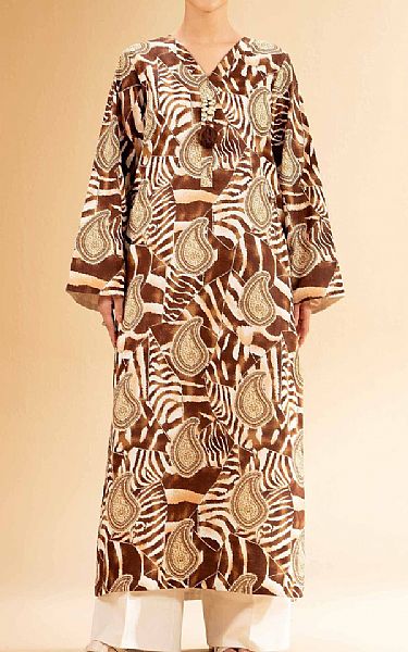 Nishat Brown/Off White Lawn Suit (2 pcs) | Pakistani Lawn Dress in USA- Image 1