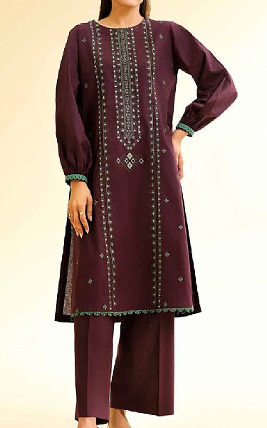 Nishat Wine Berry Cambric Suit (2 pcs) | Pakistani Lawn Dress in USA- Image 1
