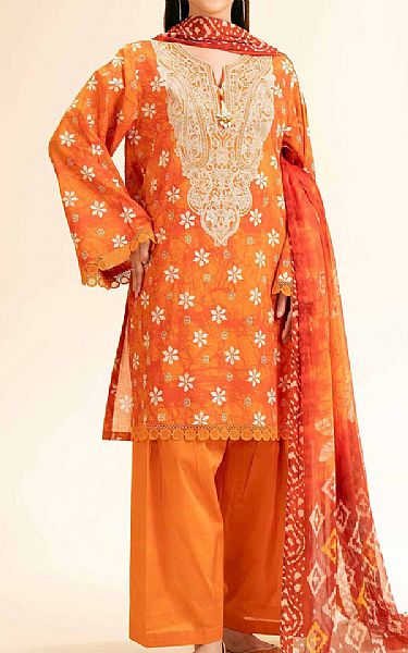 Nishat Orange Lawn Suit | Pakistani Lawn Dress in USA- Image 1