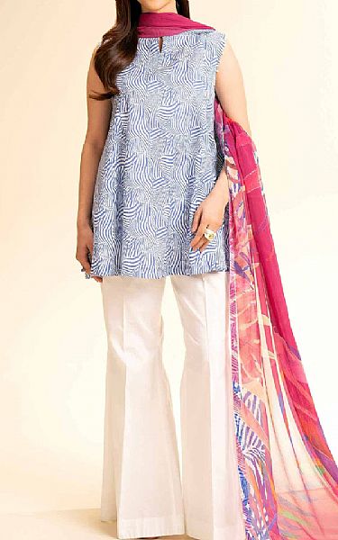Nishat Blue/Off White Lawn Suit | Pakistani Lawn Dress in USA- Image 1