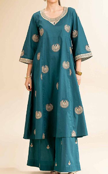 Nishat Teal Cambric Suit (2 pcs) | Pakistani Lawn Dress in USA- Image 1