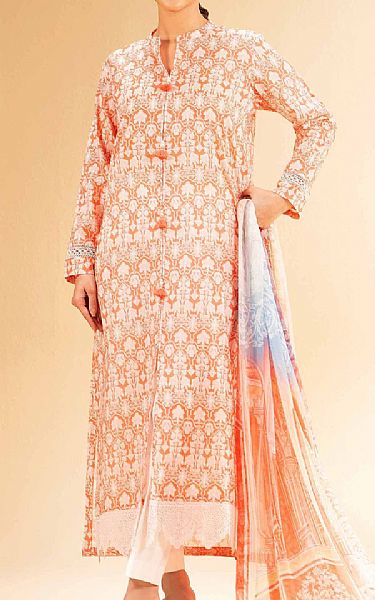 Nishat Coral/Off White Lawn Suit (2 pcs) | Pakistani Lawn Dress in USA- Image 1