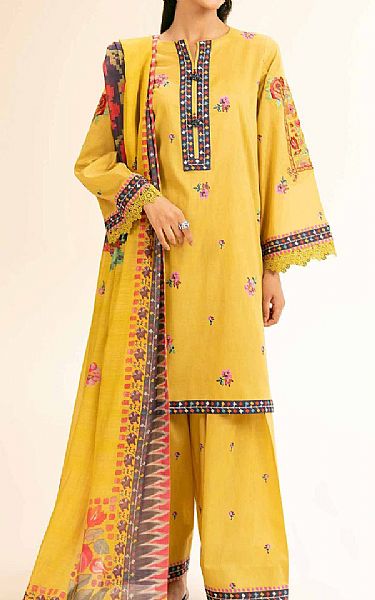 Nishat Golden Yellow Lawn Suit | Pakistani Lawn Dress in USA- Image 1
