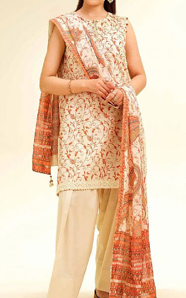 Nishat Beige Lawn Suit | Pakistani Lawn Dress in USA- Image 1