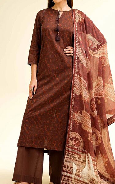 Nishat Dark Brown Lawn Suit | Pakistani Lawn Dress in USA- Image 1