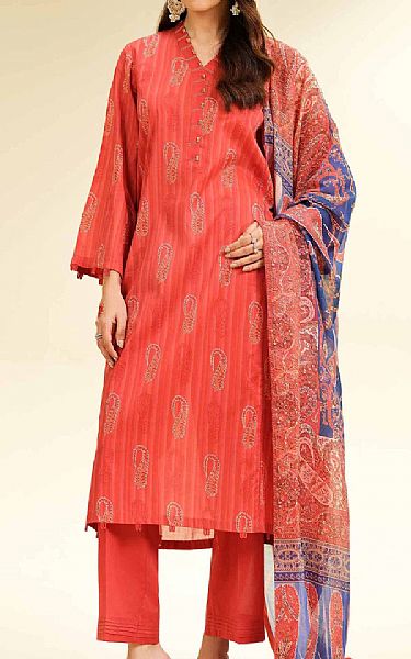 Nishat Light Red Lawn Suit | Pakistani Lawn Dress in USA- Image 1