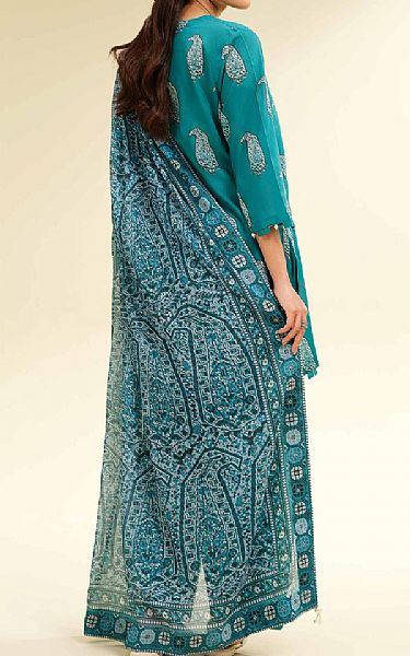 Nishat Teal Lawn Suit | Pakistani Lawn Dress in USA- Image 2